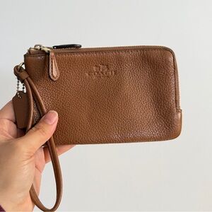 Coach Double Zip Tan Wristlet